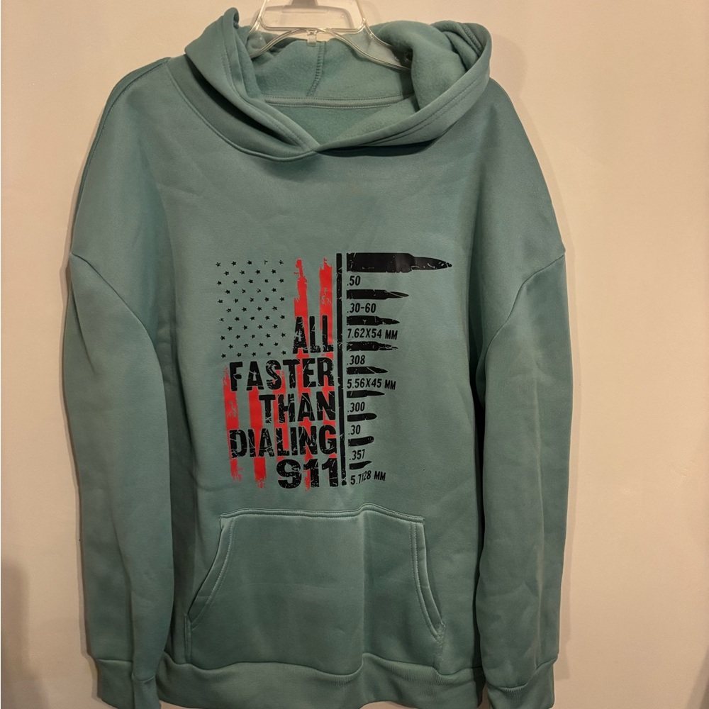 Men's Sage Green Graphic Hoodie Sweatshirt - Faster Than Dialing 911